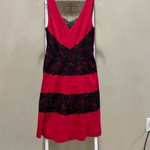 Candy Rain Red & Black Lace Cocktail Dress Sleeveless V-Neck Size Large 0153